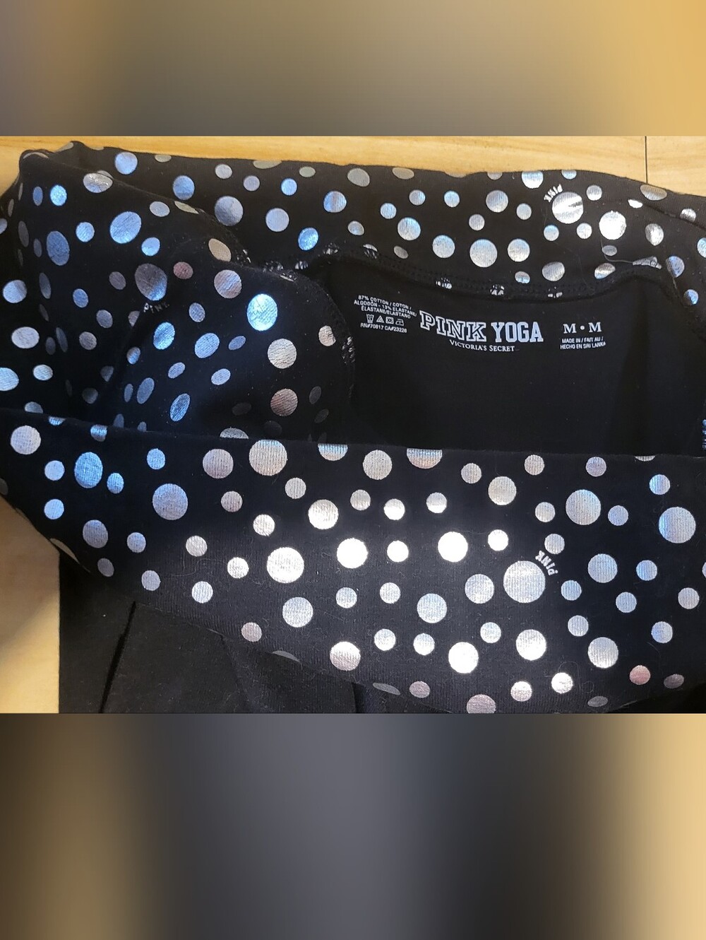 PINK Yoga Fold Over Waist, Rare Design, Black Polka Dot Yoga Pants